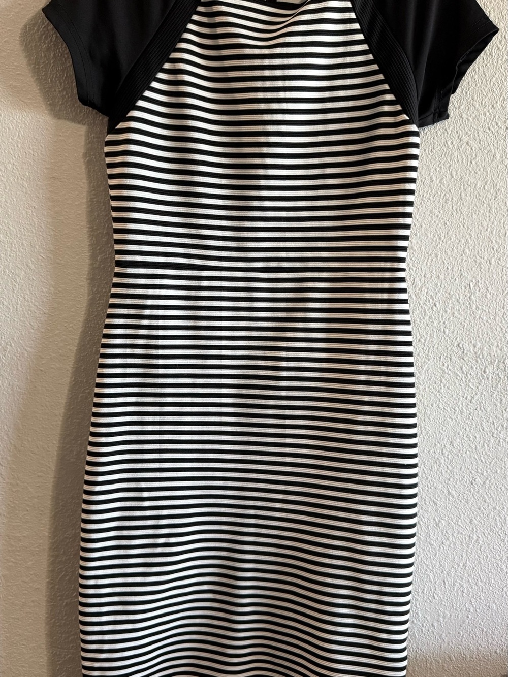 Renvy Black and White Striped Midi Dress
